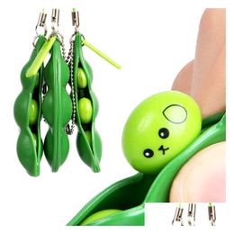 Mobiele telefoon riemen Charms Squeeze Extrusie Decompressie Bean Sleutelhangers Erwt Soja sleutelhanger Edamame Fidget Speelgoed Kids Gift Drop Del Dhrxz