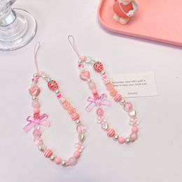 Mobiele telefoon riemen Koreaanse creatieve zoete roze boog hart kralen mobiele telefoon keten delicate anti-meest telefoonhoesje lanyard cadeau voor vrouwelijke accessoires