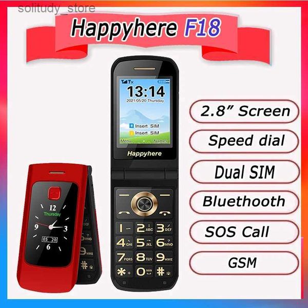 Teléfonos celulares Happy here F18 desbloquea teléfono plegable SOS marcación rápida MP3 celular Radio FM antorcha botón de cámara teclado teléfono ruso Q240312