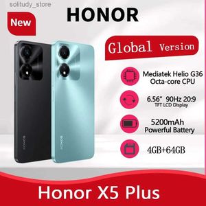 Téléphones portables Honor Phone X5 Plus Version globale 6.56 90Hz Affichage du confort des yeux Batterie 5200mAh Double caméra 50MP 4 Go de RAM 64 Go Android Q240312