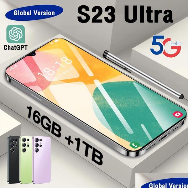 Téléphones portables S23TRA Android Smartphone Touch SN Color 4G 4GB 8 Go RAM 64 Go 128 Go 256 Go Rom 7,3 pouces Smart Wake Sensor prend en charge MTIP DH0IO