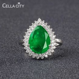 CELLACITY Vintage Emerald Gemstone Ring With Water Drop Shape 10 * 14 mm Stone 5a Zircon Wedding Party Fine Bijoux Gift Taille 6-10 231221