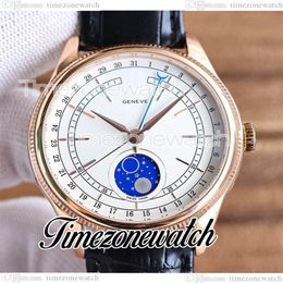 Cellini Aerolite Moon Phase 50535 automatisch herenhorloge 39 mm roségouden kast witte wijzerplaat lederen band nieuwe horloges TWRX Timezonewatch189e