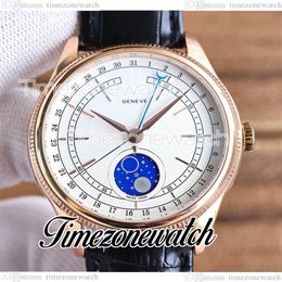 Cellini Aerolite Moon Phase 50535 Automatische Herrenuhr 39 mm Roségoldgehäuse Weißes Zifferblatt Lederarmband Neue Uhren TWRX Timezonewatch240H