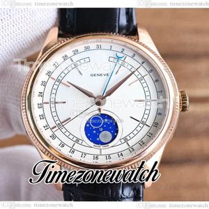 Cellini Aerolite Moon Fase 50535 Automatische heren Watch 39 mm Rose Gold Case White Dial Leather Riem nieuwe horloges TWRX TimeZoneWatch272D