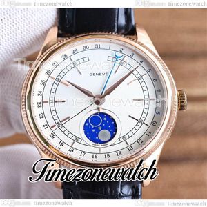 Cellini Aerolite Moon Phase 50535 automatisch herenhorloge 39 mm roségouden kast witte wijzerplaat lederen band nieuwe horloges TWRX Timezonewatch334u