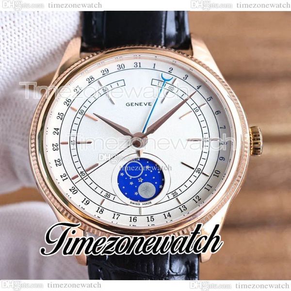 Cellini Aerolite Moon Phase 50535 Automatic Mens Watch 39mm Rose Gold Case White Diad Cuir STRAP NOUVELLES Montres Twrx TimezoneWatch272D