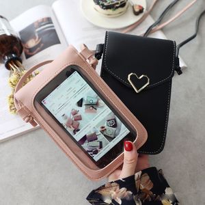 Zakjes voor mobiele telefoons Simple Mini Cross Lady Bag Love Waterdichte sluiting transparant PVC-touchscreen tassen voor mobiele telefoons