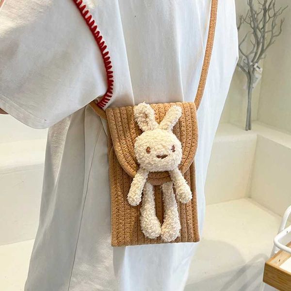 Bolsas para teléfonos móviles Arte de la moda Conejito tejido Mini bolso cruzado Mujer Lindo Dulce Teléfono móvil Xiaoqing