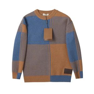 Engeland ontworpen heren breien patchwork trui mode causale sweatershirt ronde nek herfst winter lange mouw pullover 16024