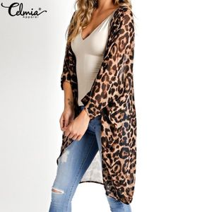 Celmia été plage imprimé léopard Kimono Cardigan femmes couvrir hauts longs chemisier chemise ample Blusas Mujer grande taille S5XL Y20067077841