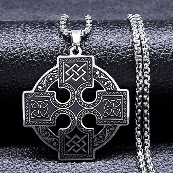 Collier pendentif nœud celtique en acier inoxydable, nœud croisé du soleil, bouclier Vittin, amulette druide, bijoux pour hommes et femmes