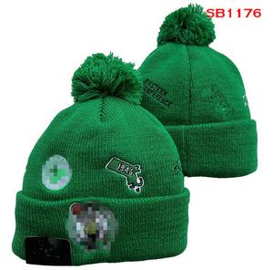 Celtics Beanies Boston Beanie Cap Wool Warm Sport Gebreide hoed Basketbal Noord -Amerikaans team Gestreepte zijlijn USA College Cuffed Pom Hats Men Women A10