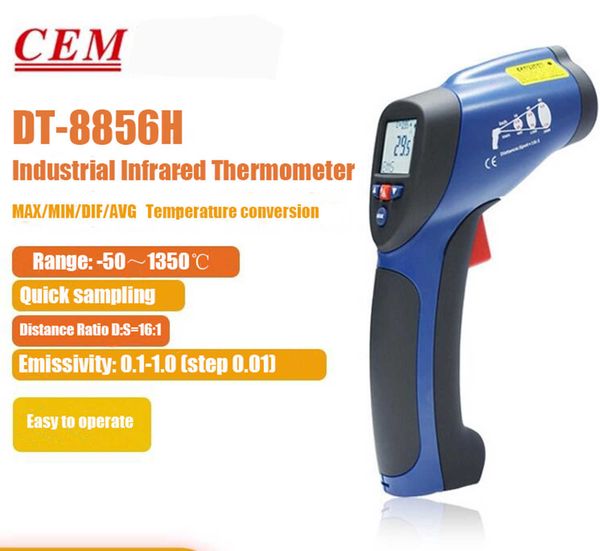 CEM DT-8856H DT-8857H Paquete de termómetro infrarrojo Industrial ALTA TEMPERATURA ELECTRÓNICA TEMPERATURA DE MEDIA MEDIDA ANTERNA NUEVO.