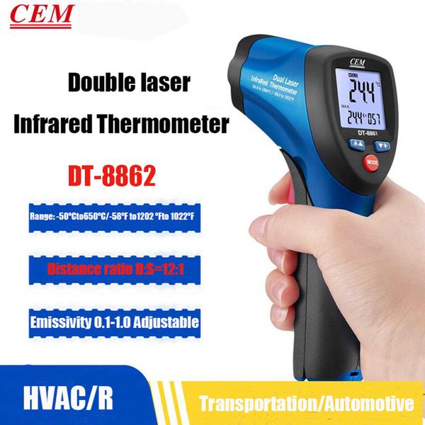 CEM DT-8862 DT-8863 DT-8865 Termómetro infrarrojo profesional eficiente Pistola de medición de temperatura láser dual Respuesta rápida.