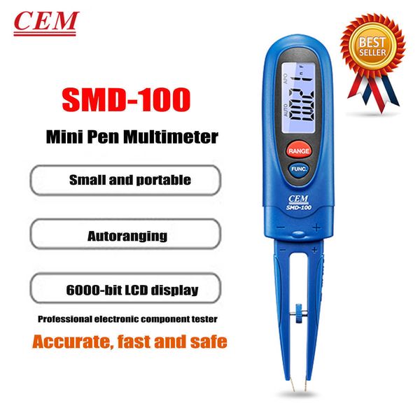 Prueba CEM SMD-100 de componentes electrónicos de alta precisión del multímetro digital de lápiz Pantalla LCD Resistencia Capacitancia Frecuencia.