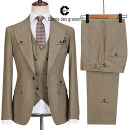 Cenne Des Graoom Costume Homme 3 pièces Costume ensemble pour hommes coupe ajustée revers 1 bouton Blazers gilet pantalon mariage formel 231221