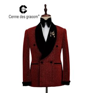 Cenne Des Graoom Mannen Tuxedo 2 Stuks Double Breasted Sjaal Revers Bruiloft Zanger Kostuum Bruidegom Op Het Podium Kerst 240221