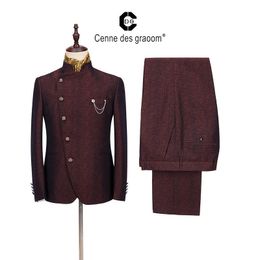 Cenne des Graoom Nouveaux hommes Costume Dernière conception Costume Blazers Gilets Pantalons Costumes sur mesure Tuxedo Maroon pour les mariés de mariage X0909