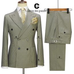 Cenne des Graoom Vintage Suits voor mannen Houndstooth Patroon Dubbele borsten 6 -knoppen Jacket en broek 2 PCS Set Classic 231221