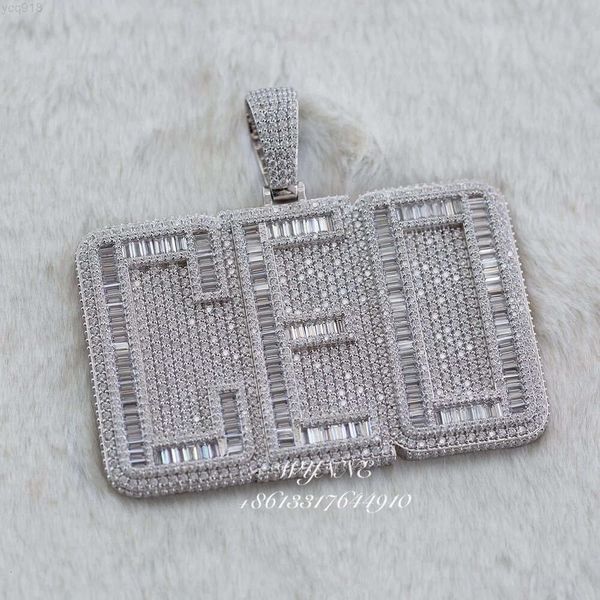 Pdg Baguette Cool rappeur Hip Hop entièrement glacé S925 Moissanite pendentif lettre personnalisé