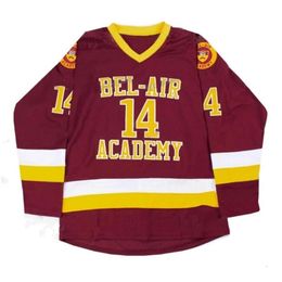 CeoA3740 Bel-Air Academy 14 Will Smith Film Hockey cousu Jersey 100% Broderie Hommes Femmes Jeunesse Hockey rouge Maillots