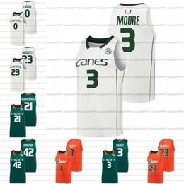 CEOA3740 Aangepaste Miami Hurricanes Jersey NCAA College Basketball Charlie Moore McGusty Durand Scott Reggie Johnson Isaiah Wong Shane Larkin Grant