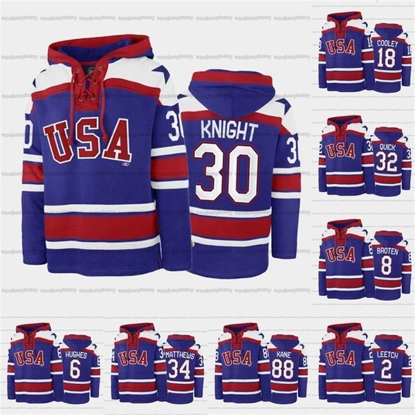 CeoA3740 Sudadera con capucha personalizada con cordones del equipo de hockey de EE. UU. 34 Auston Matthews 6 Jack Hughes 88 Patrick Kane 30 Spencer Knight 32 Jonathan Quick 2 Brian