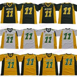 CEOA3740 NCAA NDSU Bison 11 Carson Wentz Jersey Yellow Green White North Dakota State College voetbaltruien Topkwaliteit op voorraad