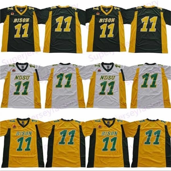 CeoA3740 NCAA NDSU Bison 11 Carson Wentz Jersey Jaune Vert Blanc North Dakota State College Football Jerseys Top Qualité EN STOCK