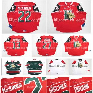 CEOC202 QMJHL Halifax Mooseheads Jerseys 22 Nathan Mackinnon 13 Nico Hischier 27 Jonathan Drouin Red White Green100% Stik op Custom Hockey Jerseys