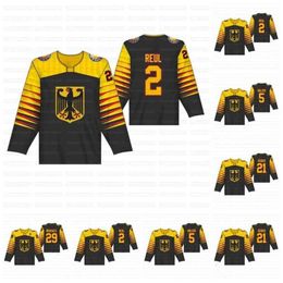 CEOC202 WOMEN Alemán Negro IIHF Campeonato Mundial Jersey 2 Denis Reul 5 Korbinian Holzer 21 Moritz Seider 29 Leon Draisaitl Hockey Jerseys