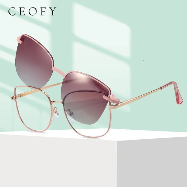 Ceofy Cateye femmes lunettes cadre Clip sur marque Designer Vintage Spectacle magnétique optique myopie double usage lunettes 95816 240108