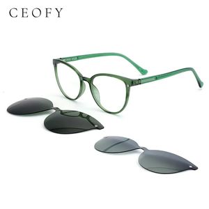 Ceofy femmes lunettes cadre magnétique polarisé Clips sur lunettes de soleil optique myopie lunettes Prescription lunettes vert 69940 240131
