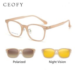 CEOFY Women Men Glazen frame optische recept gepolariseerde nachtzicht magneet magneet zonneklip op zonnebrillen retro mode -bril 240528
