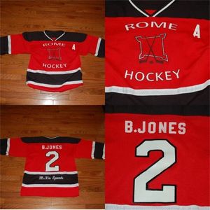 CEOMIT 1970- 80's Vintage Rome Fort Stanwix #2 B.Jones Hockey Jersey New York 100% gestikte Embroidery S Hockey Jerseys Rood