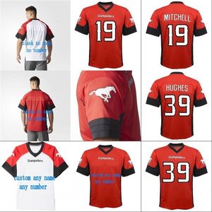 Maillot CeoMit 2018 New Style Calgary Stampeders 19 Bo Levi Mitchell 39 Charleston Hughes Maillots de football personnalisés 100% cousus