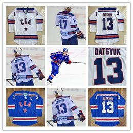 Ceomitness 13 Pavel Datsyuk Khl Cka St Petersburg 17 Ilya Kovalchuk Khl Blue White Custom Hockey Jerseys goedkoop