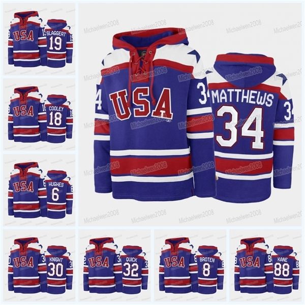 CeoMitNess Miracle On Ice Team USA Hockey Sudadera con capucha Jack Hughes Matthew Boldy Jonathan Quick Auston Matthews Trevor Zegras Brian Boyle Patrick