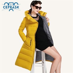 CEPRASK 2020 Nouvelle veste d'hiver femme plus taille longue à la mode manteau d'hiver à capuche de haute qualité chaud doudoune Parka LJ201021