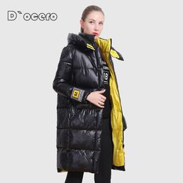 CEPRASK Nouvelle veste d'hiver de haute qualité Femmes Plus Taille Longue Couleurs contrastées Manteau d'hiver pour femmes Vêtements d'extérieur à capuche Parkas 210203