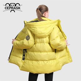 CEPRASK Nouvelle Veste D'hiver Femmes Casual Lâche Épais Parkas Plus La Taille Mode Couleurs Vives À Capuche Chaud Manteau D'hiver Survêtement 201217