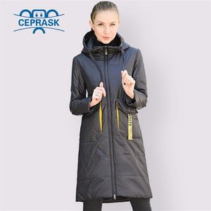 CEPRSK Printemps Automne Veste Femmes Vente Chaude Mince Coton Parka Longue Plus La Taille Capuche Mode Contraste Couleur Manteau NOUVEAU Cothes 201217