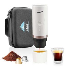 Cera+Hine à café électrique portable, mini batterie rechargeable, fonction de chauffage, 20 bars, compatible avec les dosettes NS et le café moulu, adaptée