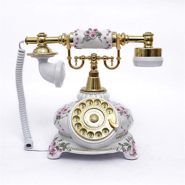 Téléphone Antique en céramique avec Style Vintage et téléphone de bureau Rose en relief blanc pour salon Decor231r