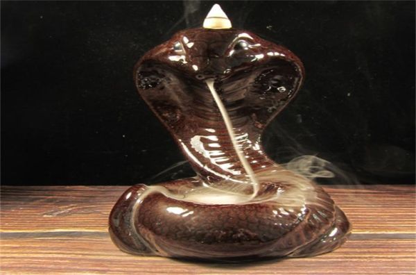 Porte-encens à reflux en céramique, brûleur de cône, cascade de nuage, porte-encensoir, statue de serpent, figurines de Cobra, cônes créatifs en argile ins8434579