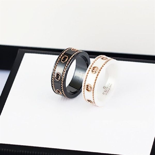 Anillo de banda de cerámica joyería de doble letra para mujeres para hombre oro blanco y negro bilateral hueco G anillos moda en línea celebridad coup260p