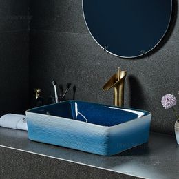 Keramische badkamer wastafels creatief blauw boven aan bassin moderne huizen badkamer wasbasins toilet wastafel eenvoudige gootsteen