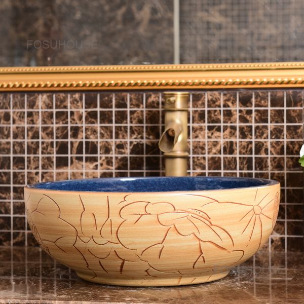 Washbasins de baño de cerámica redondos fregaderos de baño creativos