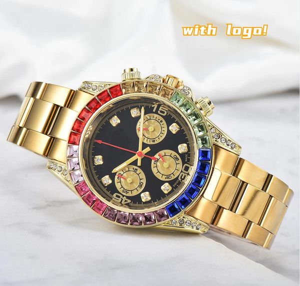 Diseñador Relojes para hombre Hombres Reloj de alta calidad Cuarzo Arco iris Relojes de diamantes Reloj de cerámica Moda Estilo clásico Relojes de pulsera de zafiro de acero inoxidable